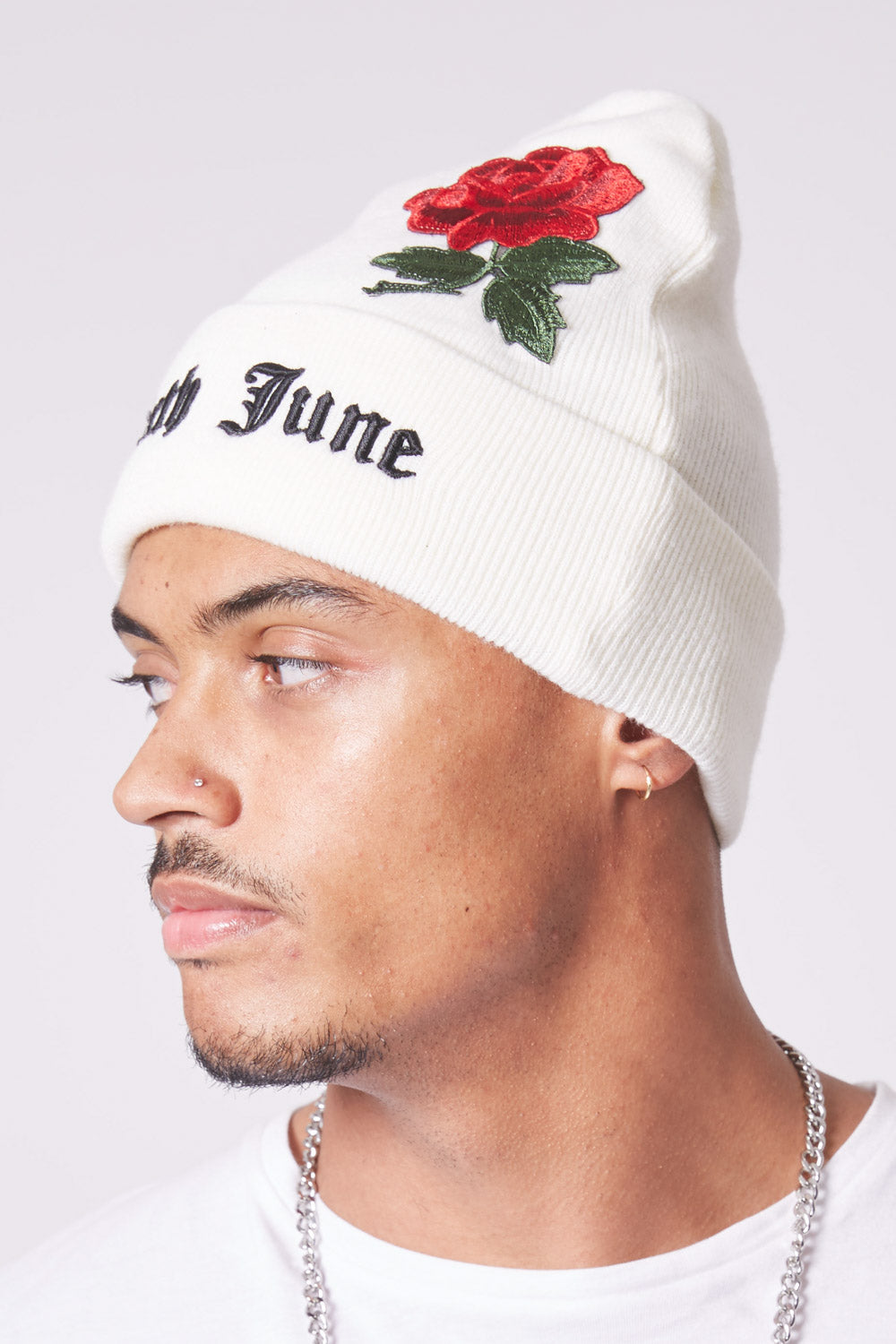 Sixth June - Bonnet brodé roses blanc