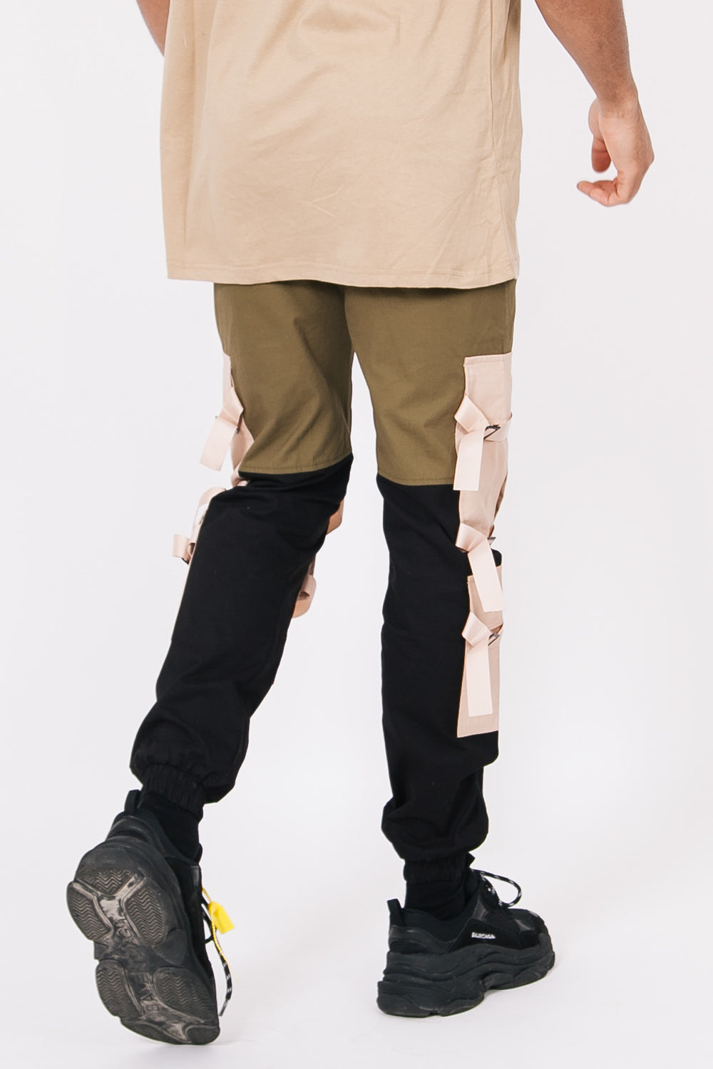 Sixth June - Pantalon cargo lanières noir kaki beige