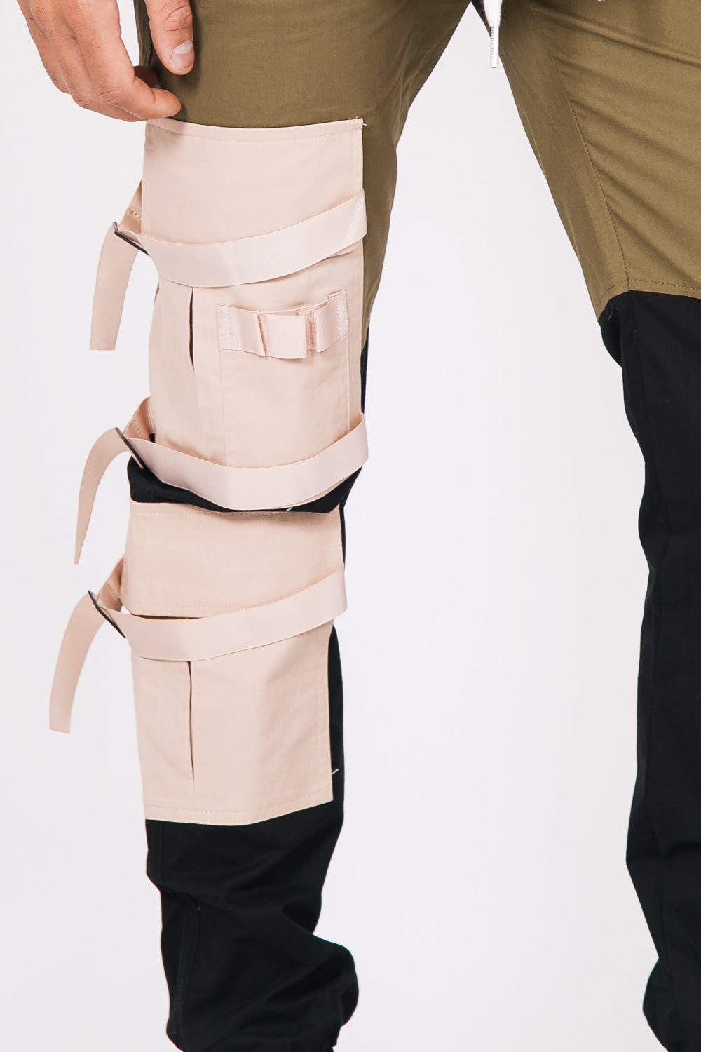 Sixth June - Pantalon cargo lanières noir kaki beige