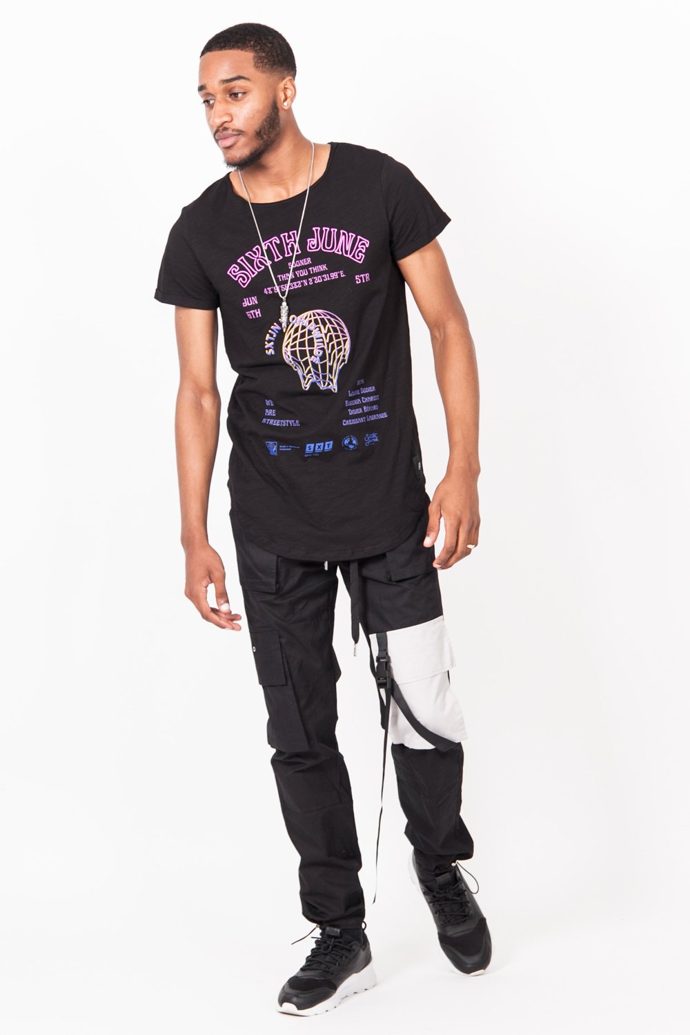 Sixth June - Pantalon cargo clip poches Noir Beige