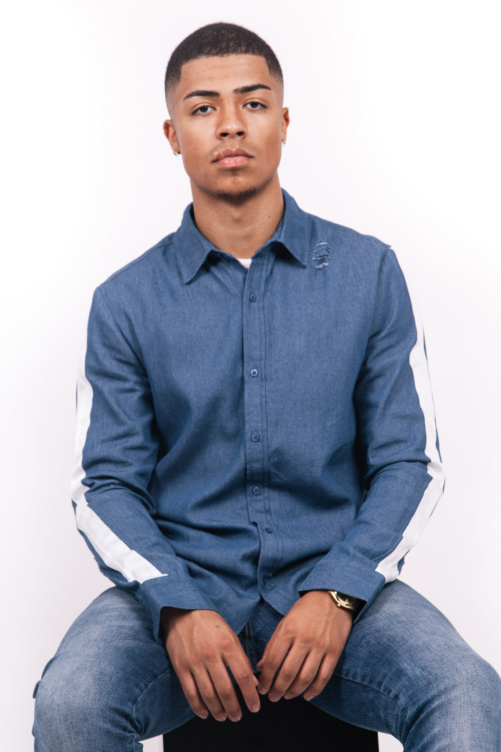 Sixth June - Chemise destroy bandes bleu blanc