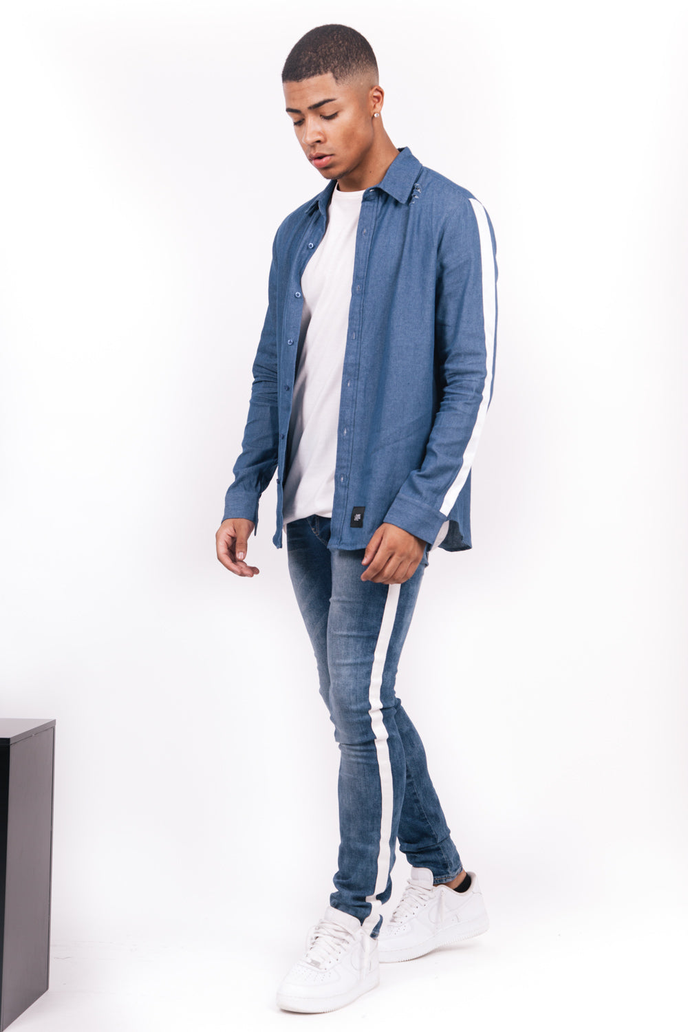 Sixth June - Chemise destroy bandes bleu blanc