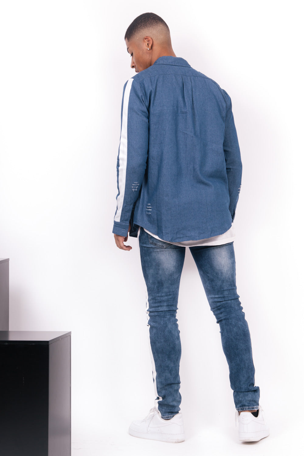 Sixth June - Chemise destroy bandes bleu blanc