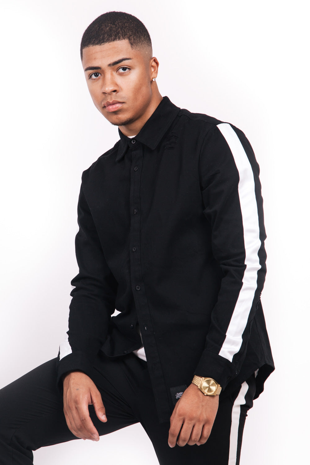 Sixth June - Chemise destroy bandes noir blanc