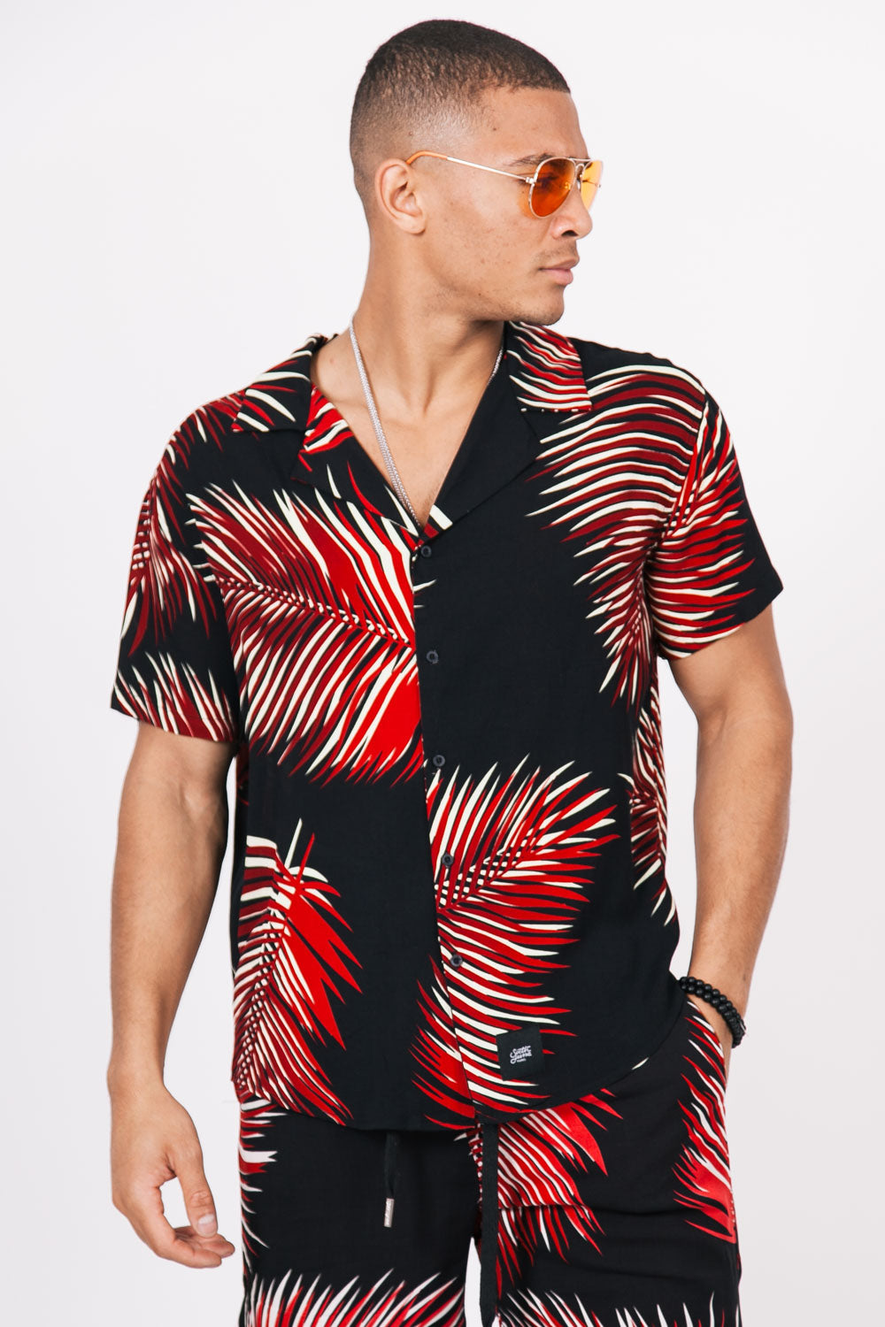 Sixth June - Chemisette large feuilles palmiers noir rouge