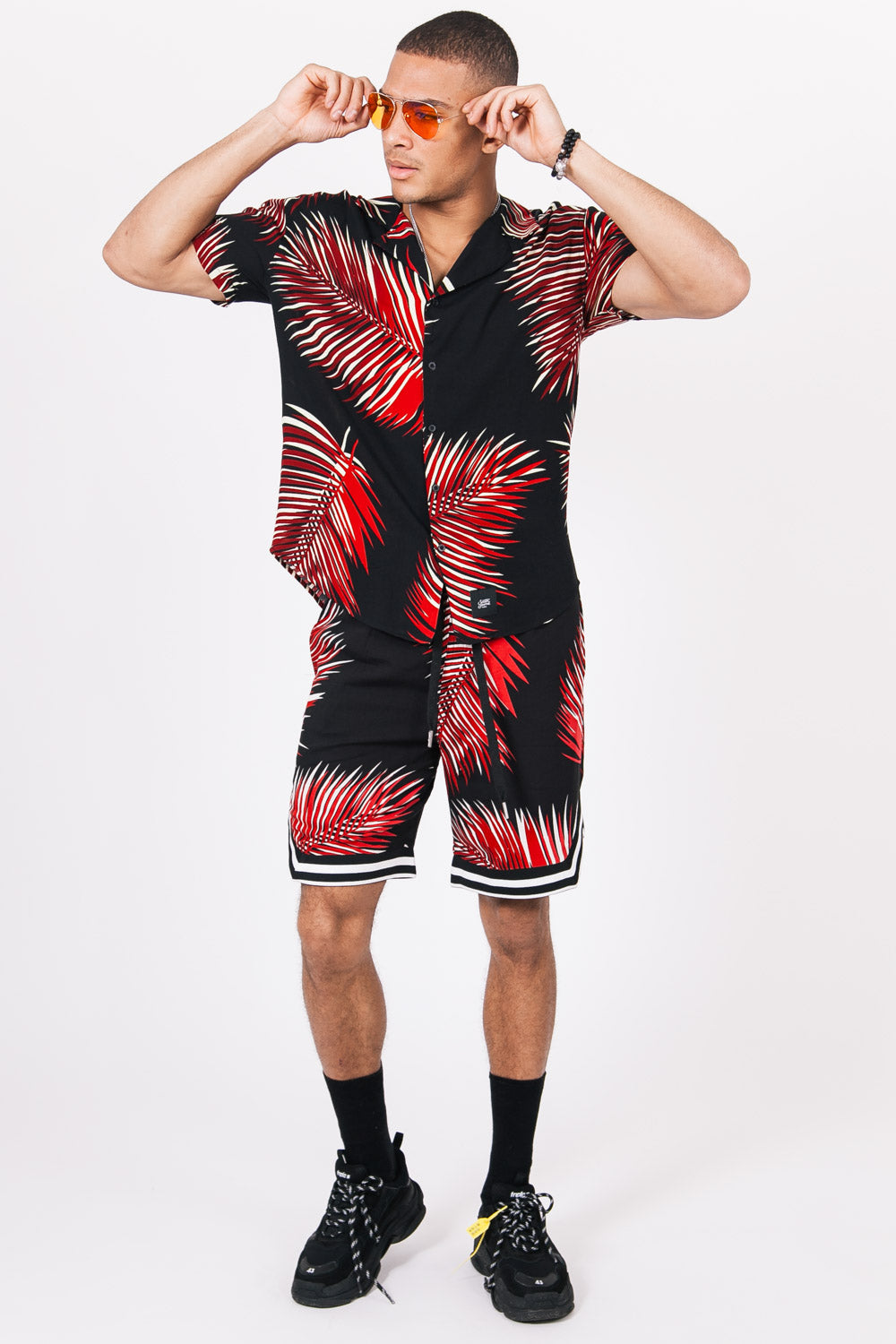 Sixth June - Chemisette large feuilles palmiers noir rouge