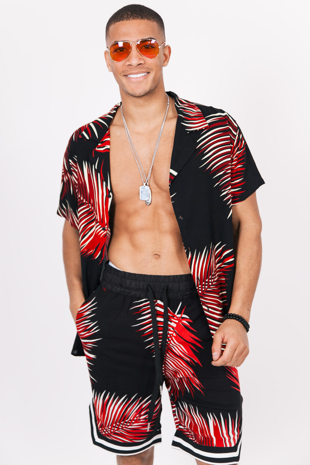 Sixth June - Chemisette large feuilles palmiers noir rouge