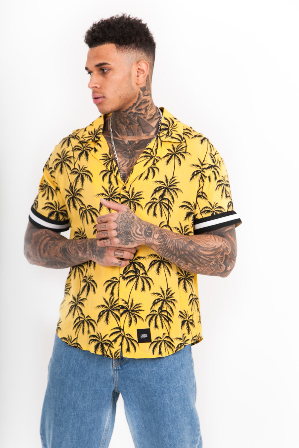 Sixth June - Chemisette large palmiers bandes jaune noir