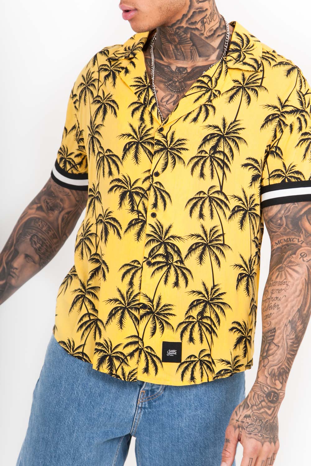 Sixth June - Chemisette large palmiers bandes jaune noir