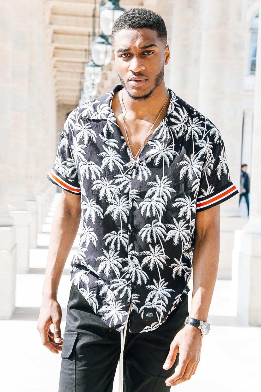 Sixth June - Chemisette large palmiers bandes noir blanc