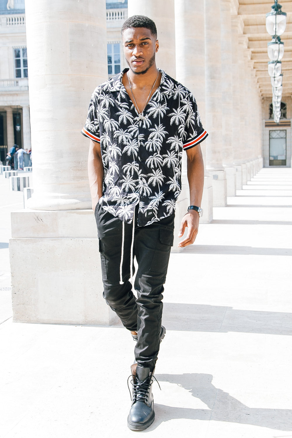 Sixth June - Chemisette large palmiers bandes noir blanc