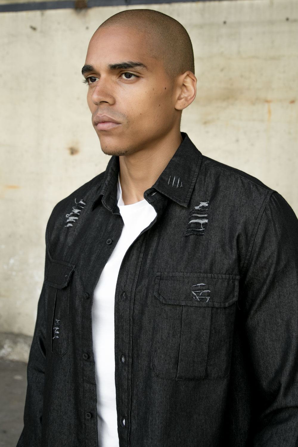 Sixth June - Chemise déchiré poches noir satiné