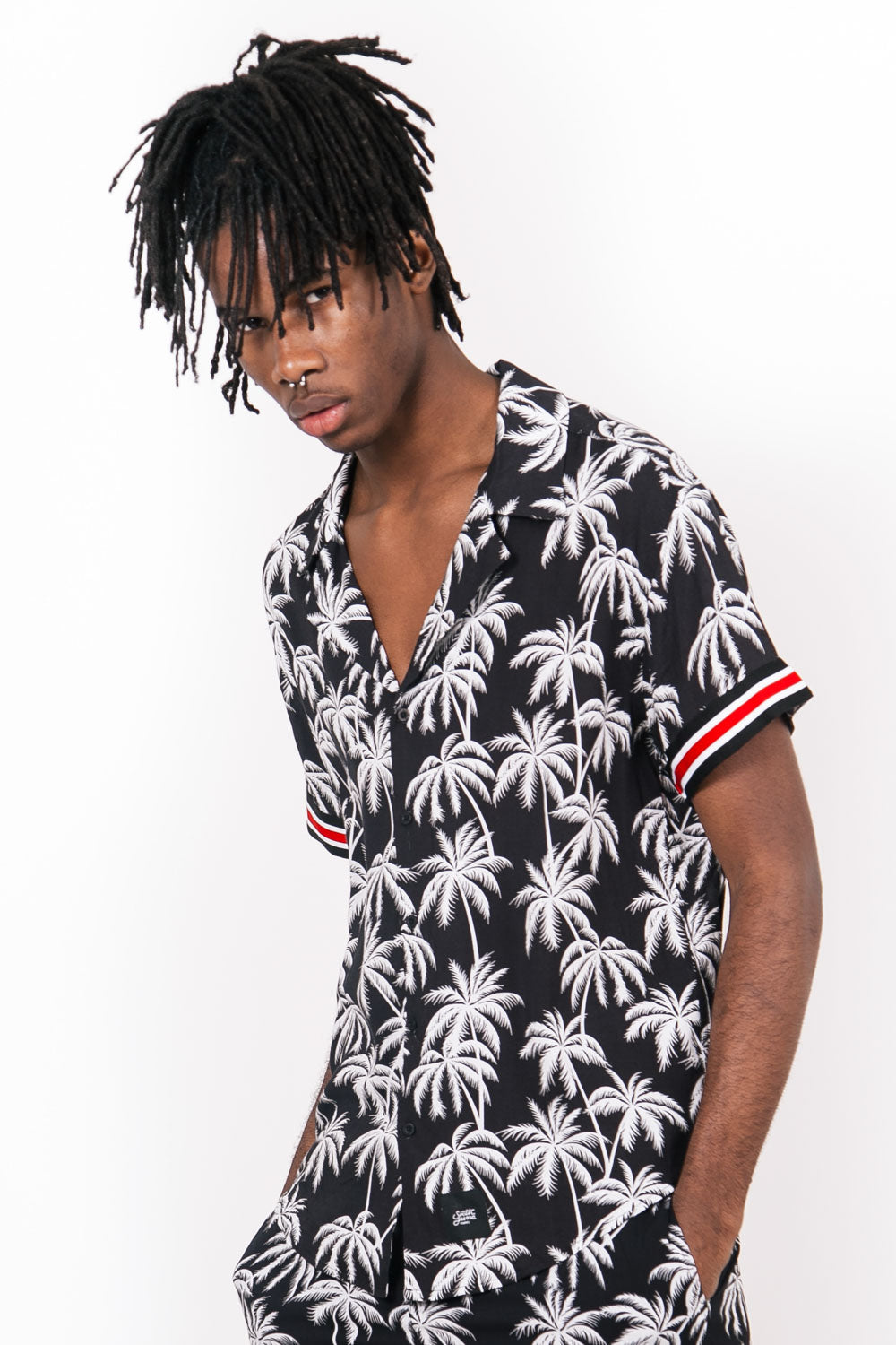 Sixth June - Chemisette large palmiers bandes noir blanc