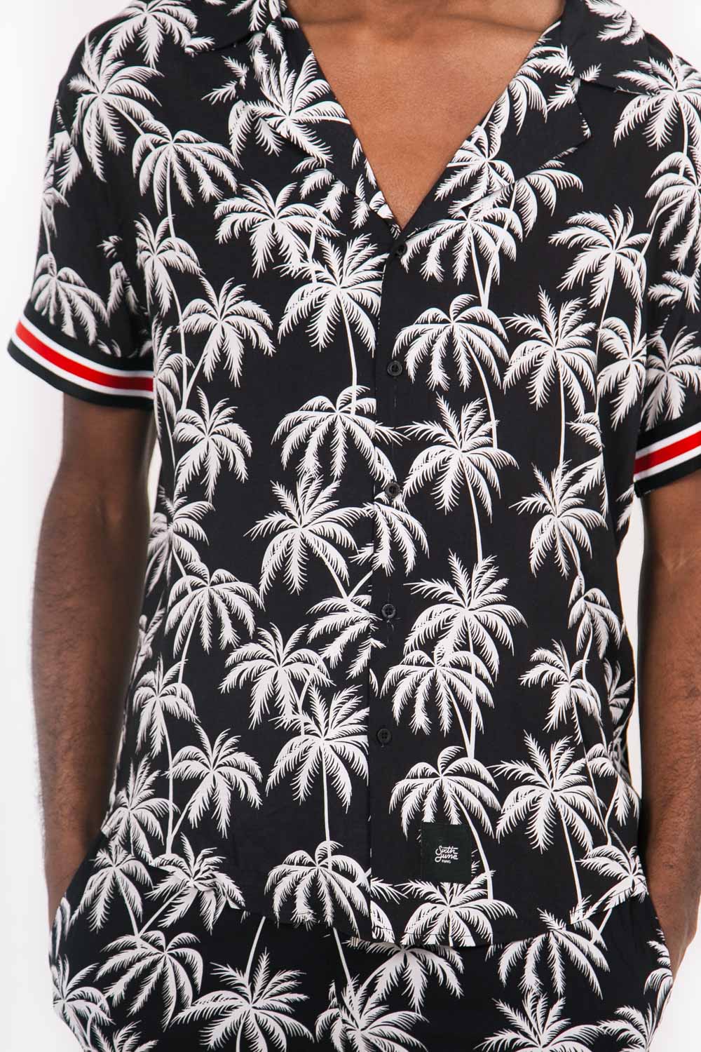 Sixth June - Chemisette large palmiers bandes noir blanc