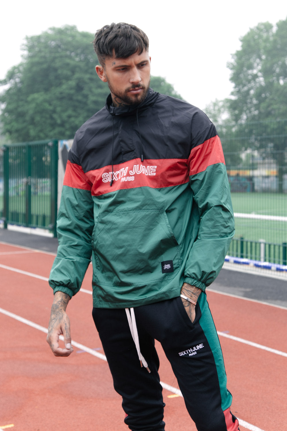 Sixth June - Coupe-vent tricolore texte vert noir rouge