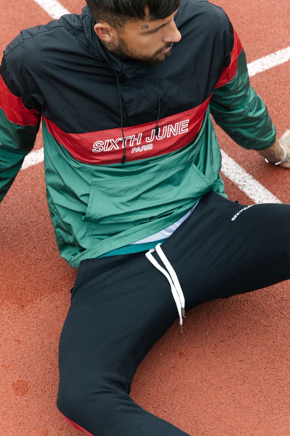 Sixth June - Coupe-vent tricolore texte vert noir rouge