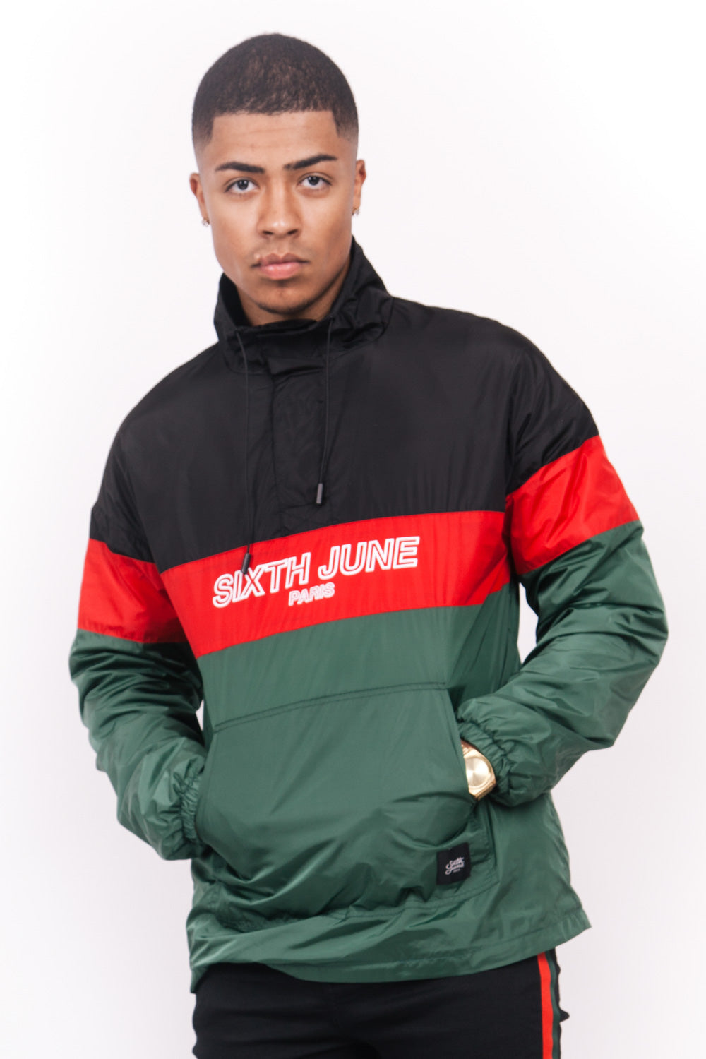 Sixth June - Coupe-vent tricolore texte vert noir rouge