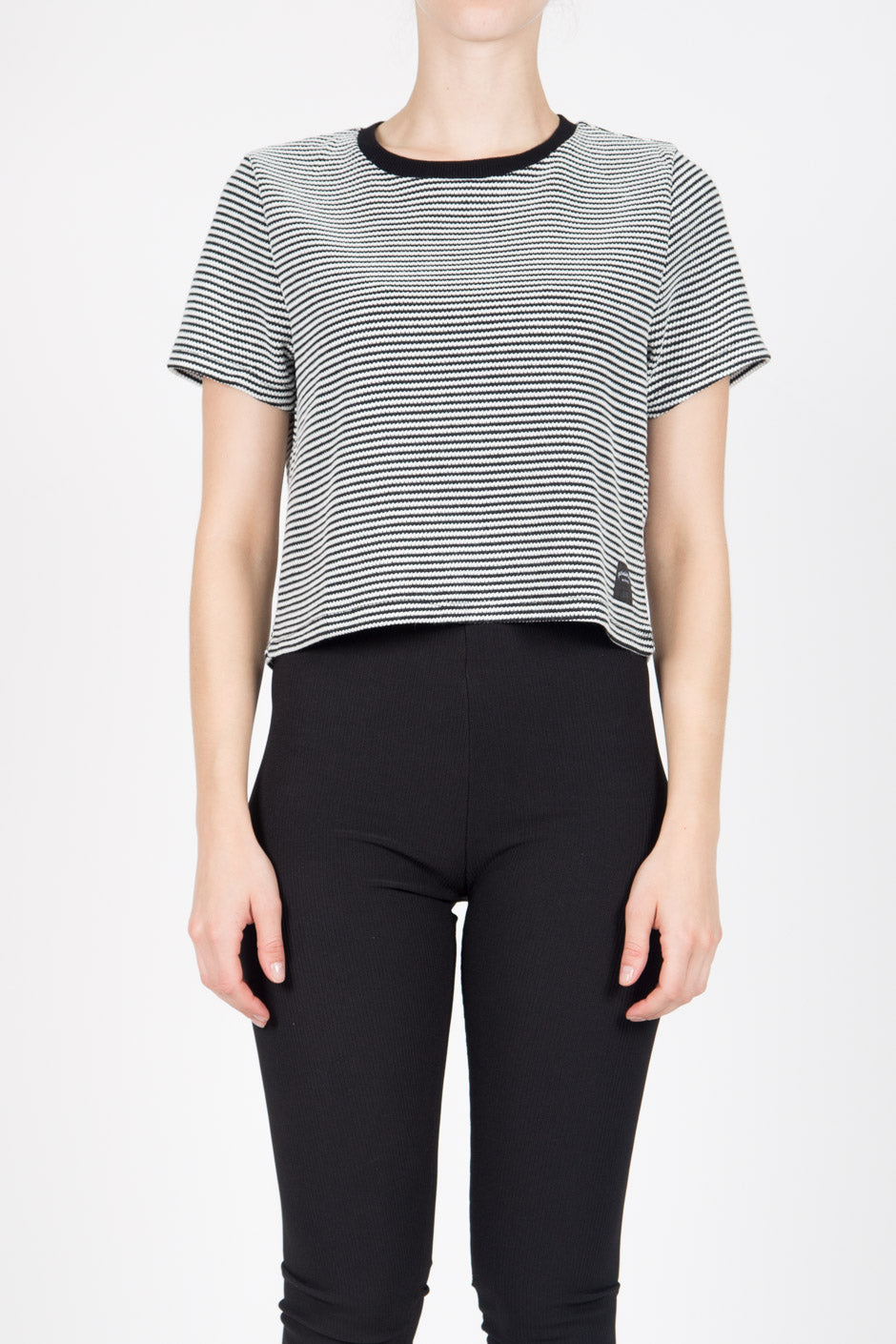 Sixth June - T-shirt crop Femme rayures blanc noir 1044V