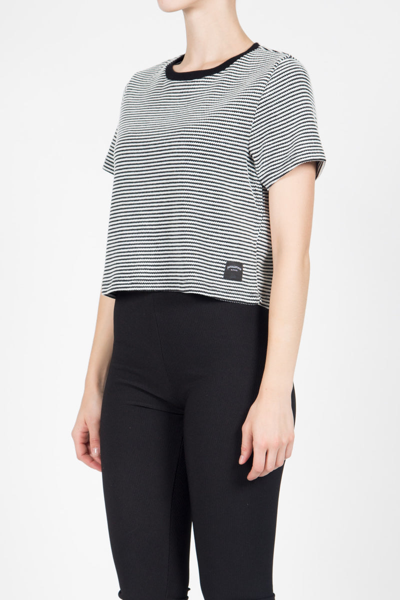 Sixth June - T-shirt crop Femme rayures blanc noir 1044V