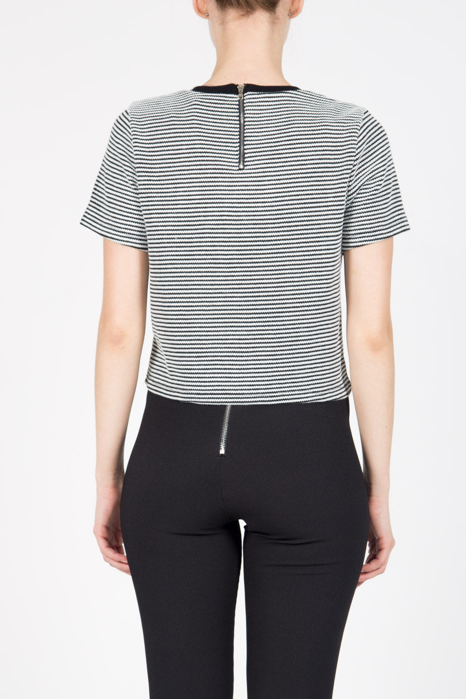 Sixth June - T-shirt crop Femme rayures blanc noir 1044V