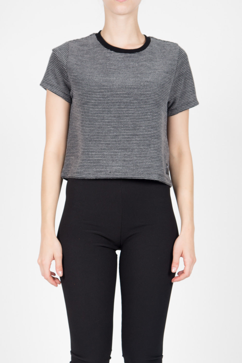 Sixth June - T-shirt crop Femme rayures gris noir 1044V