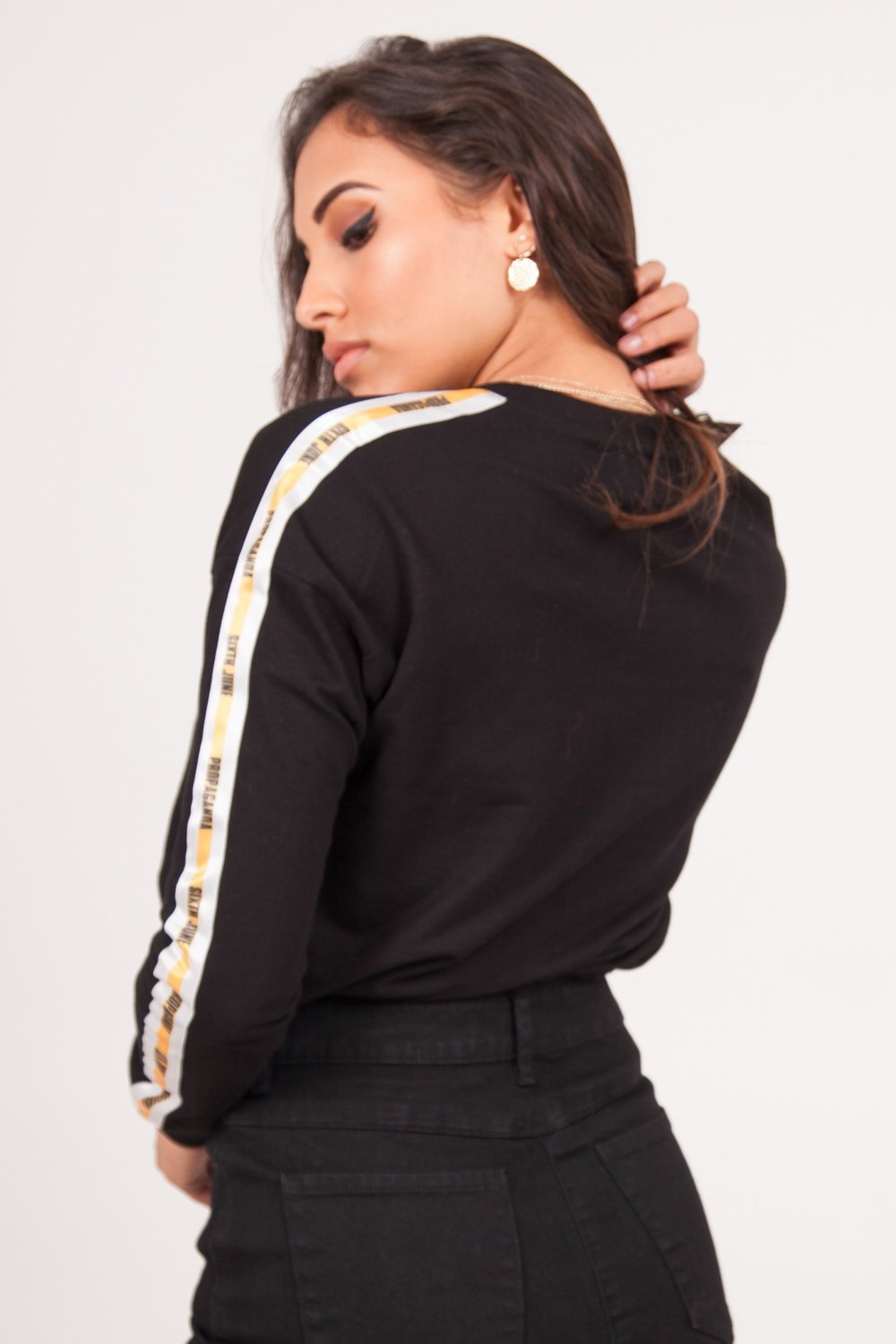 Sweat crop top bandes Propaganda noir