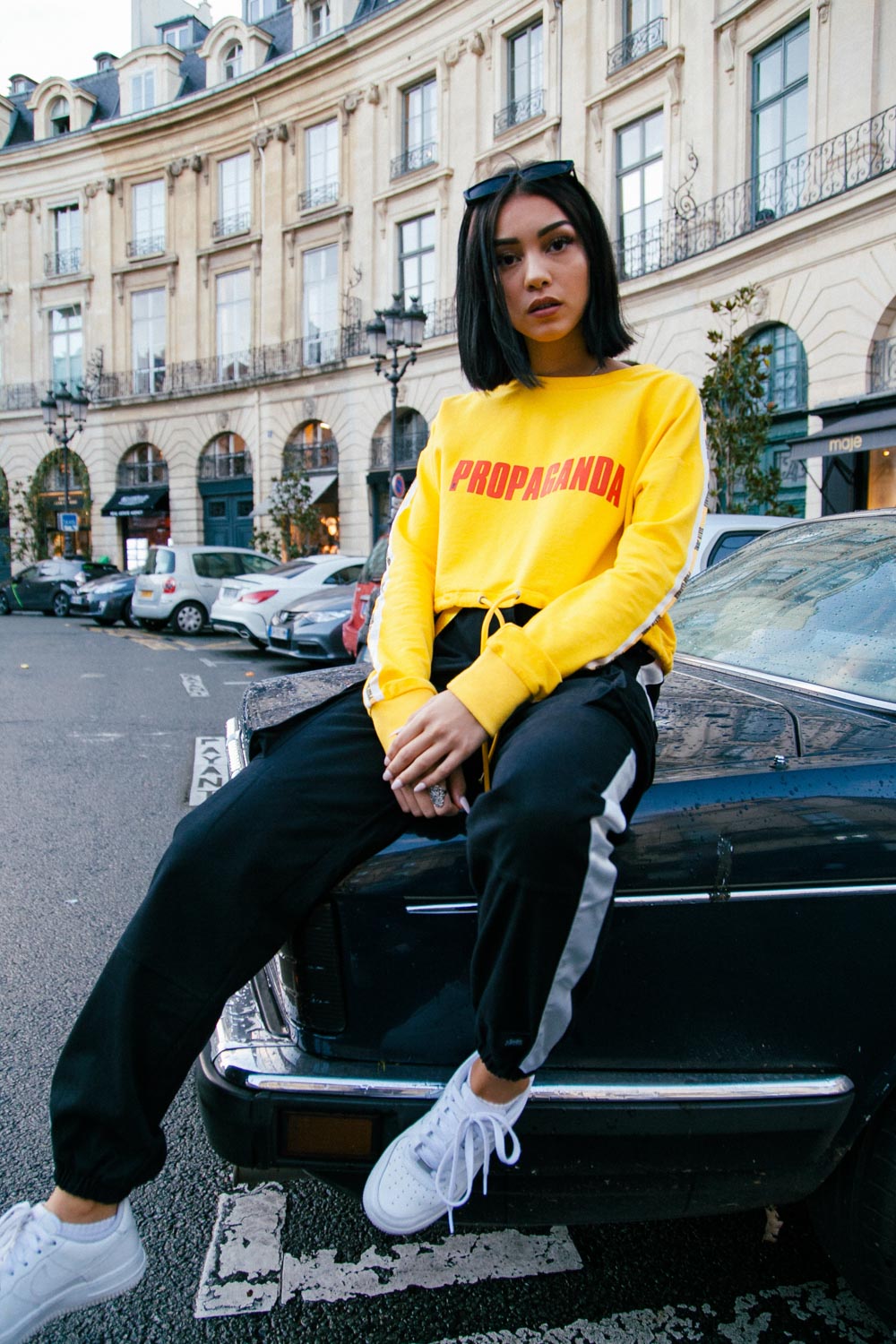 Sixth June - Sweat crop top bandes Propaganda jaune