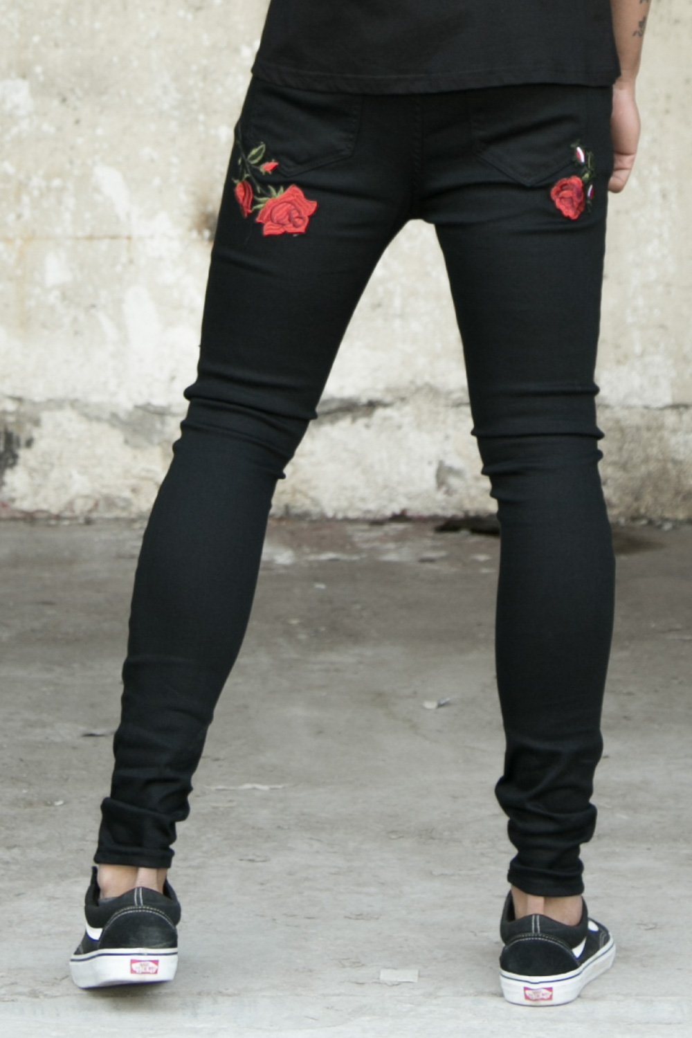 Pink Embroideries Jeans Black