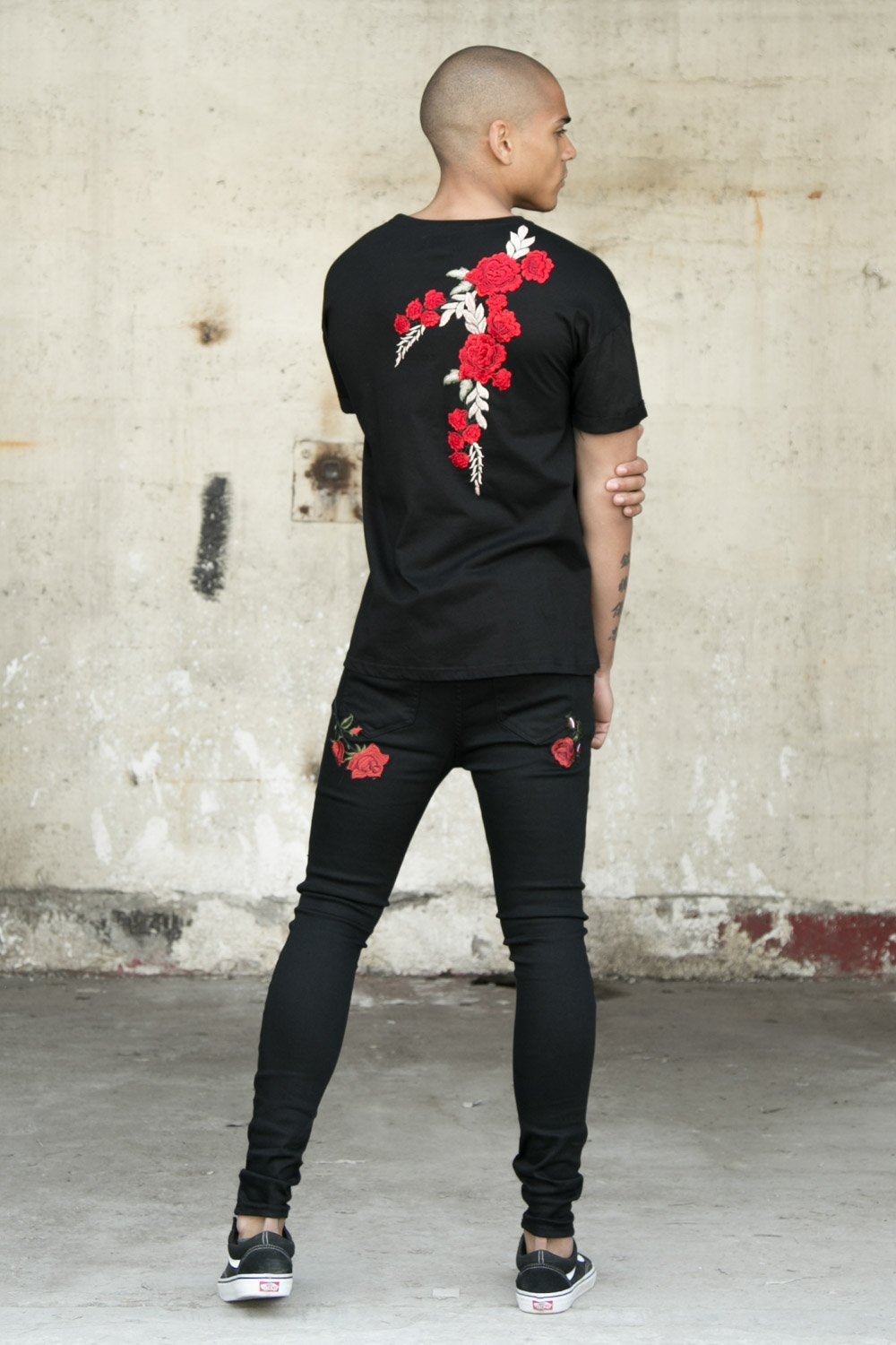 Pink Embroideries Jeans Black