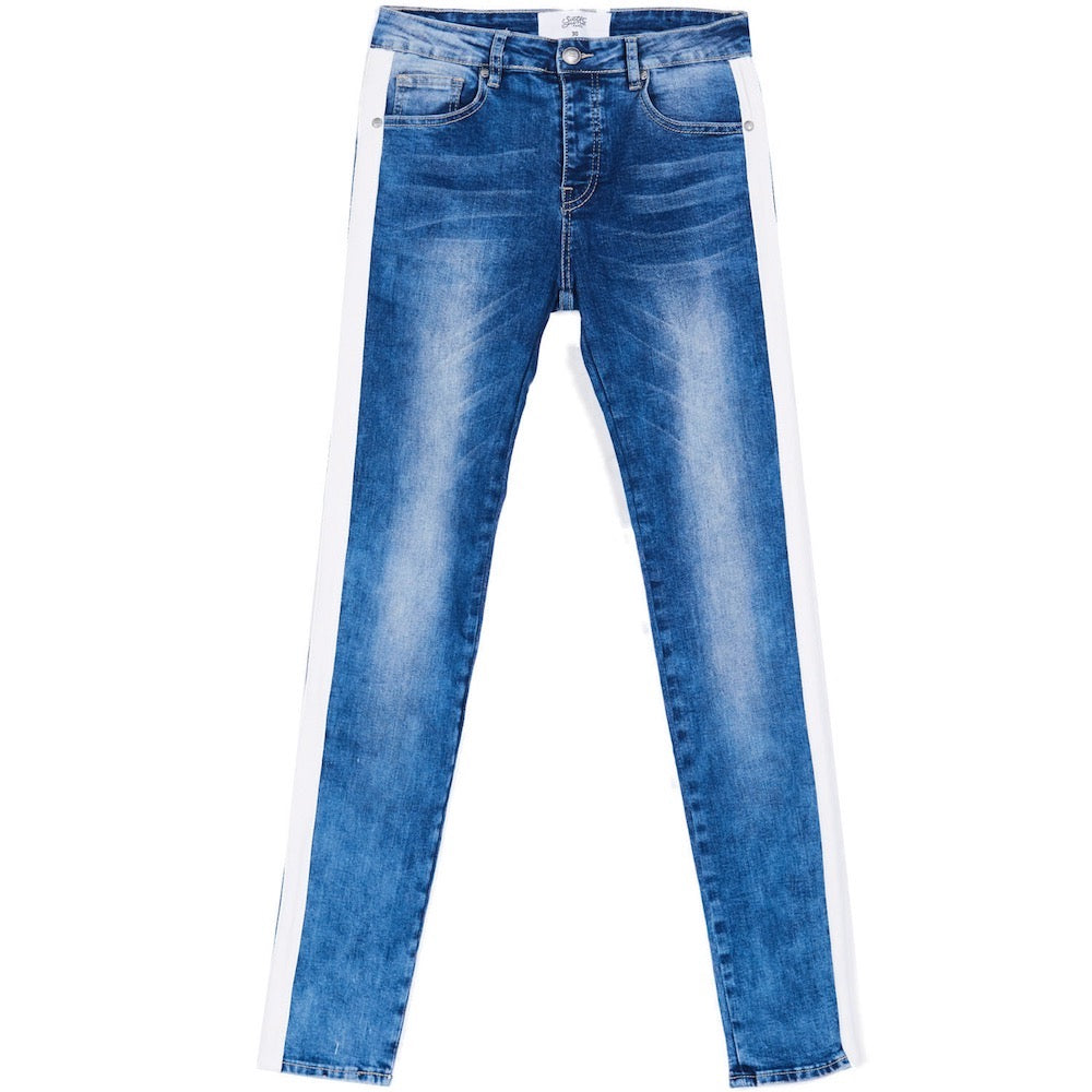 Sixth June - Jean bande blanche bleu foncé