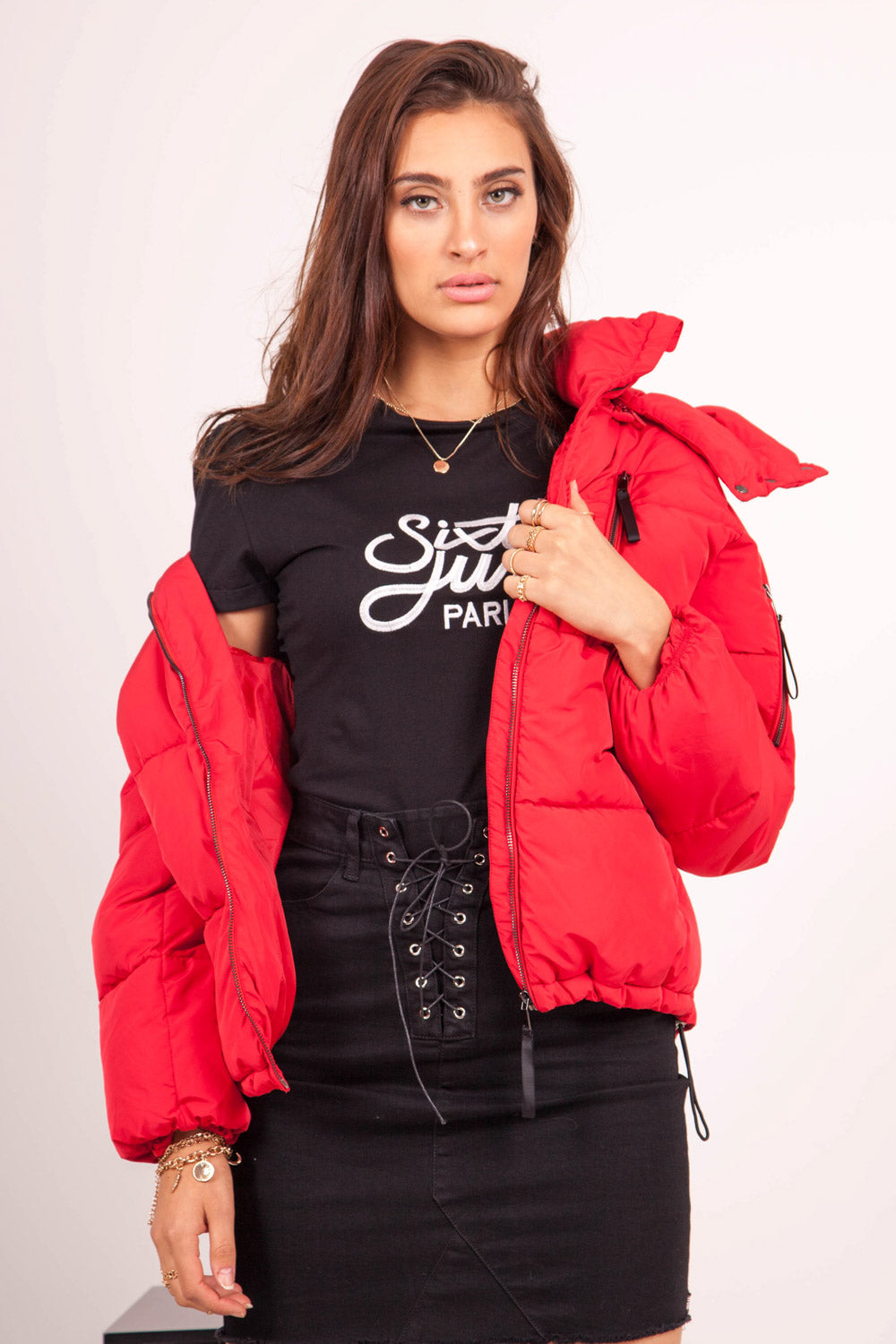 Sixth June - Doudoune courte capuche rouge