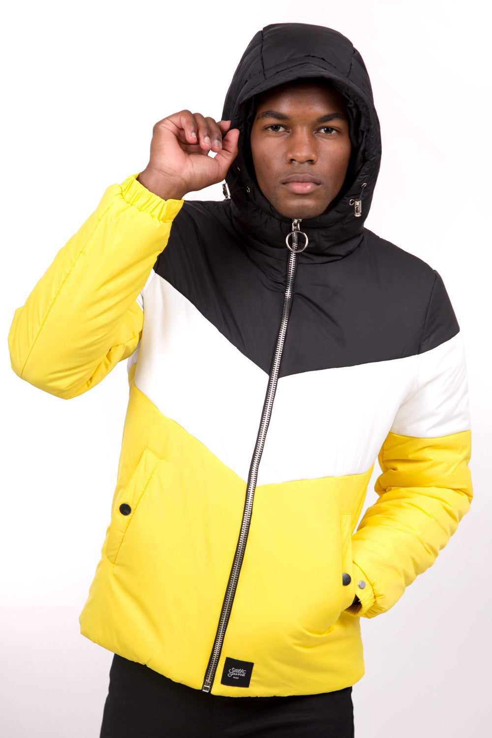 Sixth June - Doudoune tricolore capuche noir jaune blanc