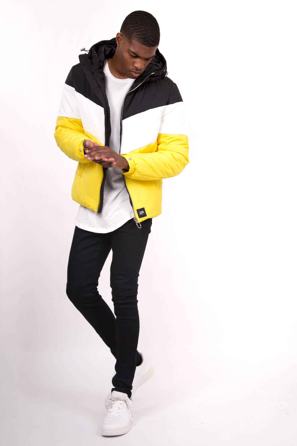 Sixth June - Doudoune tricolore capuche noir jaune blanc