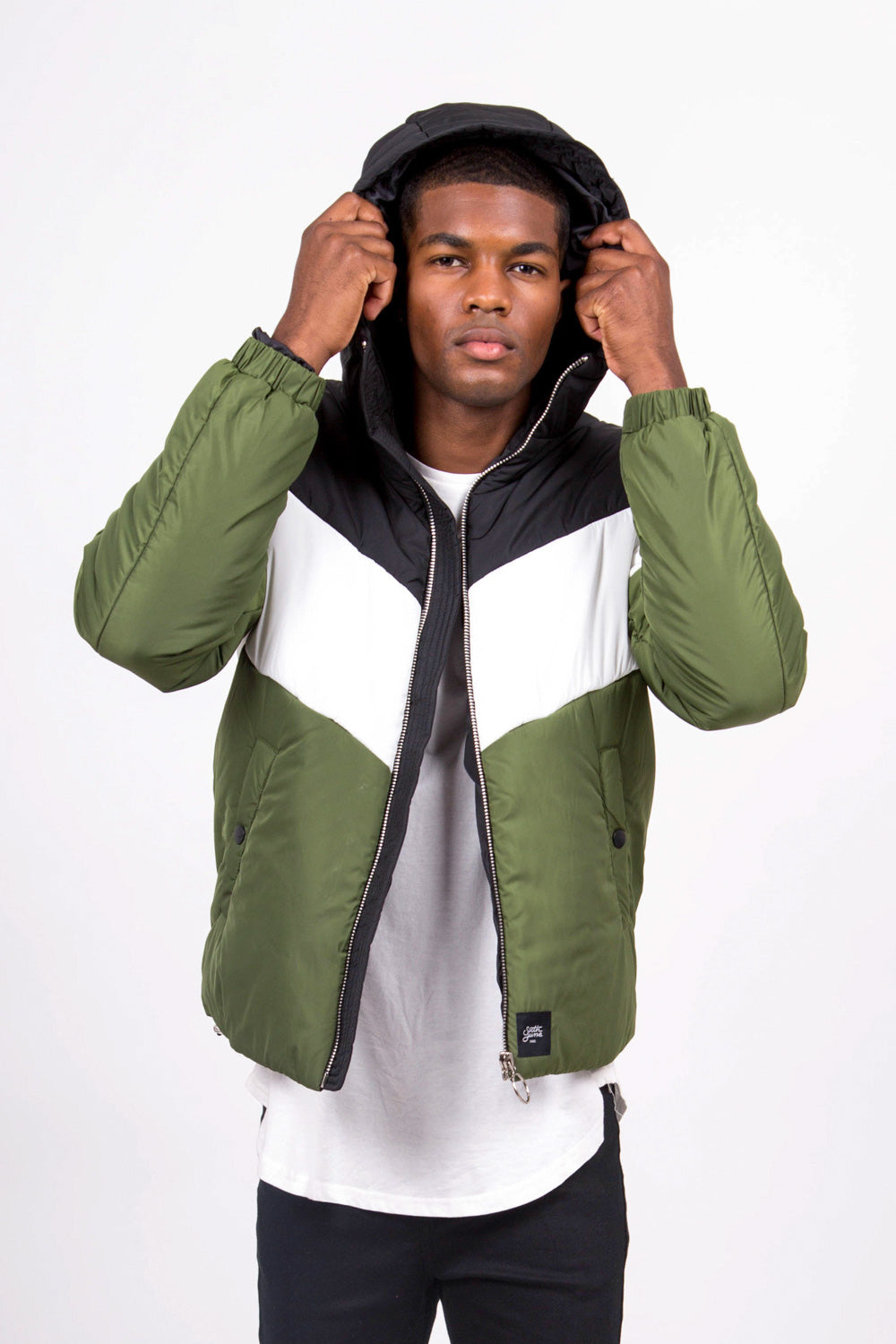 Sixth June - Doudoune tricolore capuche noir kaki blanc