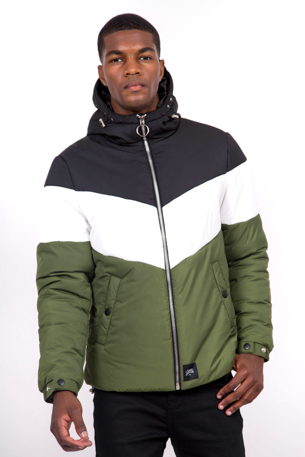 Sixth June - Doudoune tricolore capuche noir kaki blanc