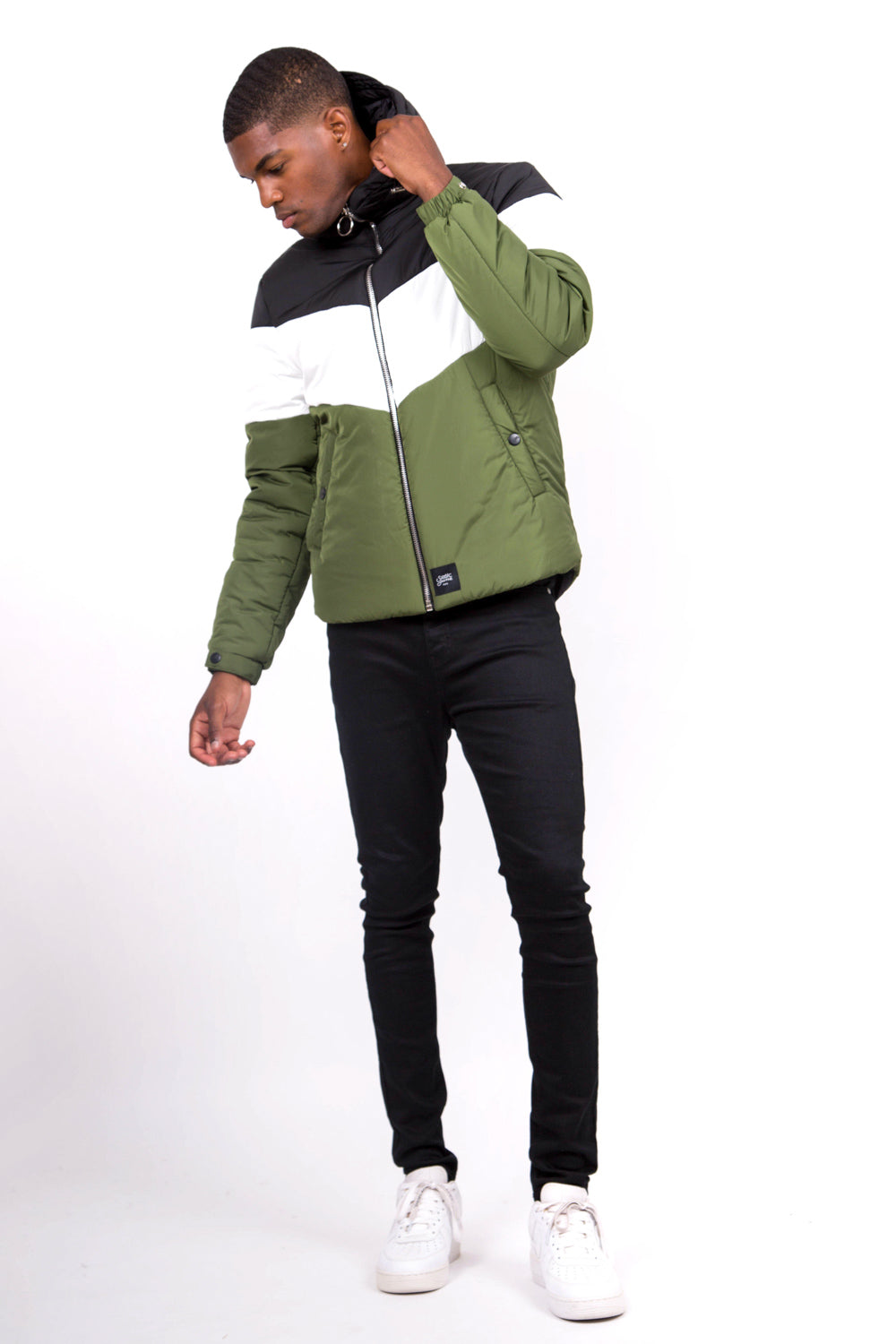 Sixth June - Doudoune tricolore capuche noir kaki blanc