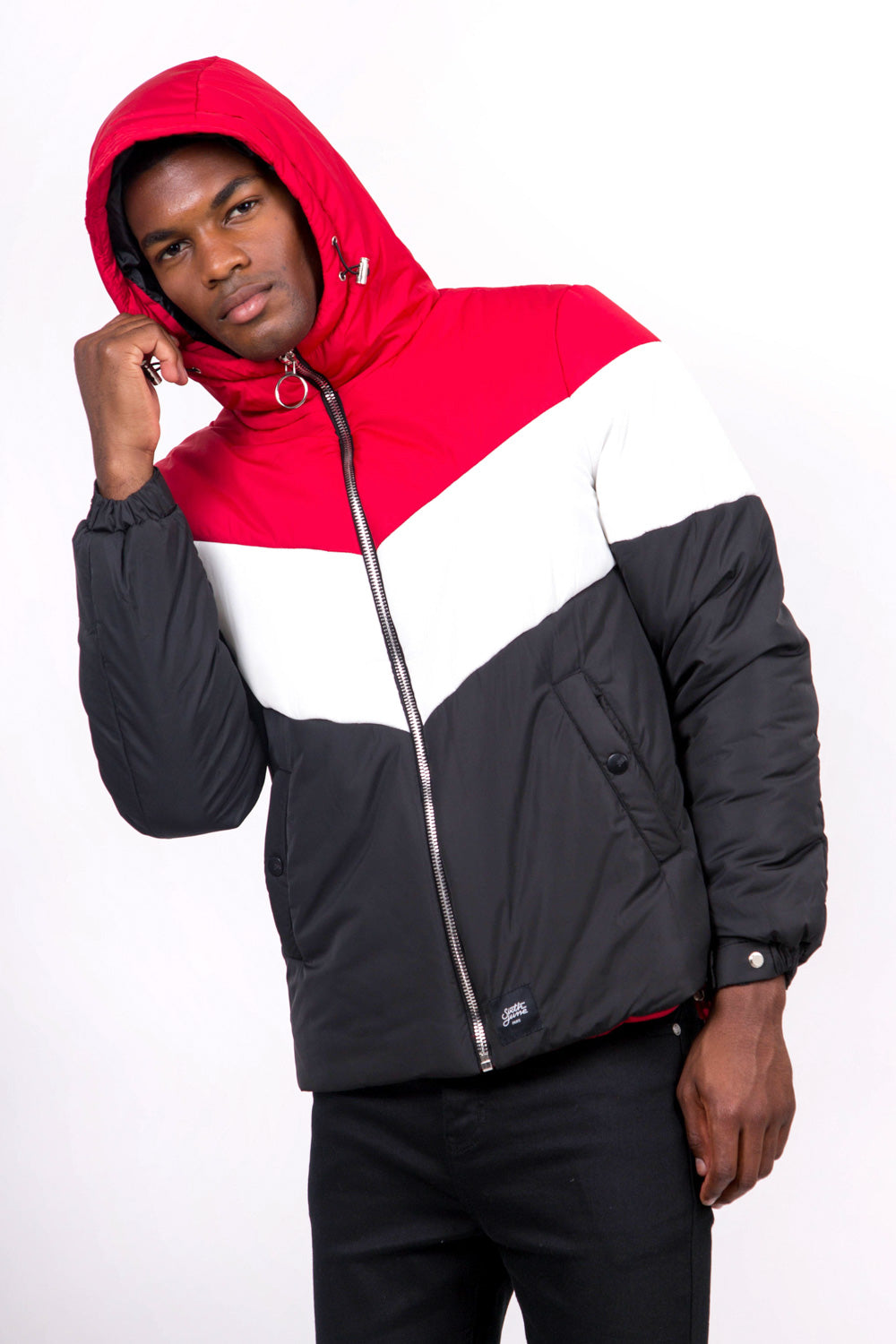 Sixth June - Doudoune tricolore capuche noir rouge blanc