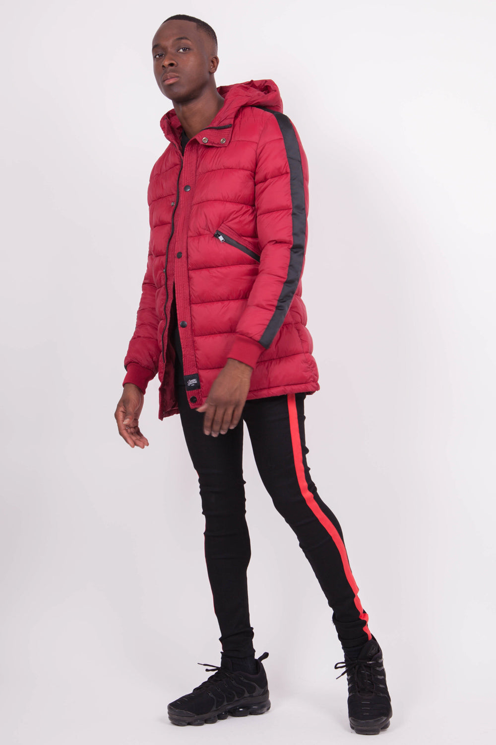 Sixth June - Doudoune mi-longue bandes rouge noire