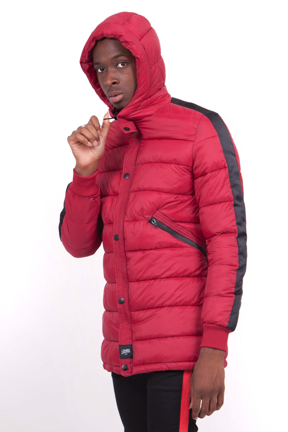 Sixth June - Doudoune mi-longue bandes rouge noire