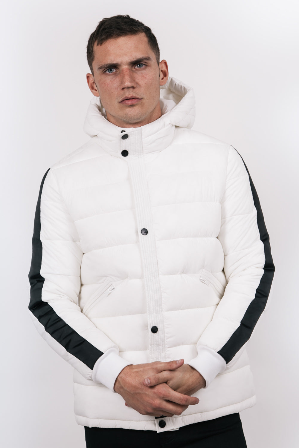 Sixth June - Doudoune bandes capuche blanc noir