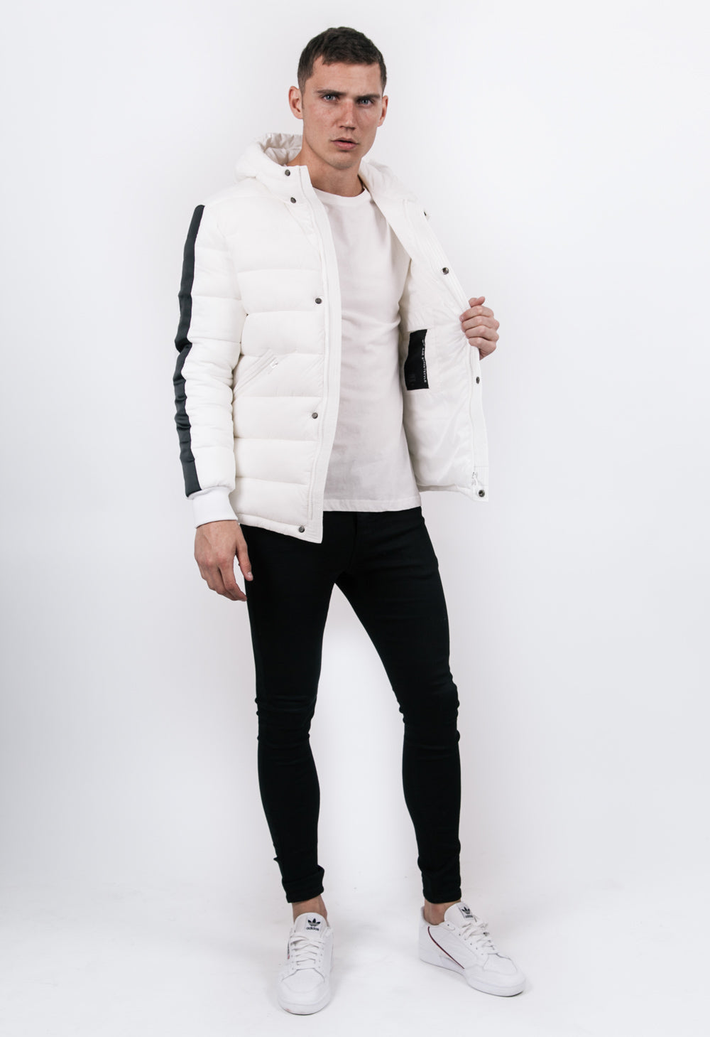 Sixth June - Doudoune bandes capuche blanc noir