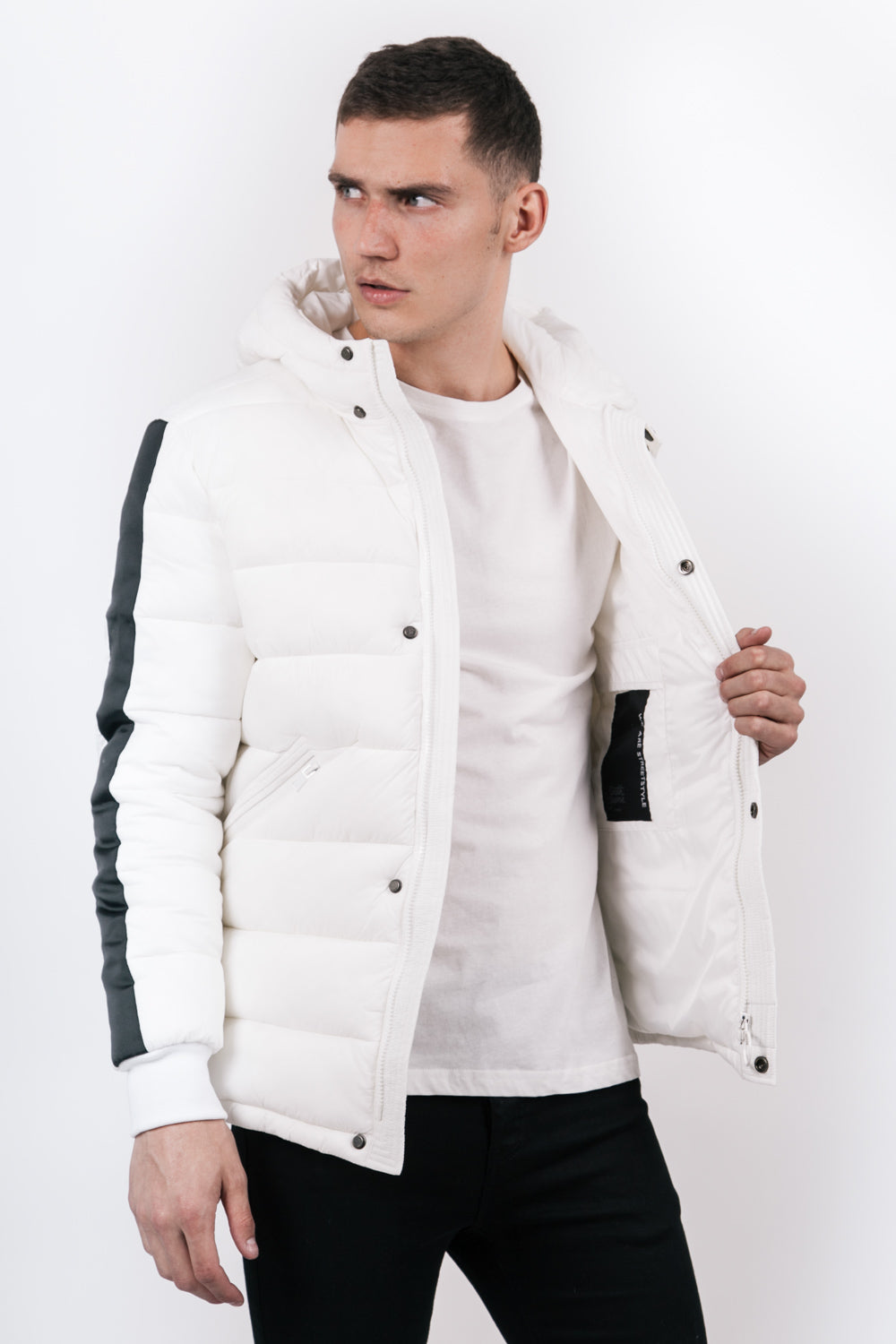 Sixth June - Doudoune bandes capuche blanc noir