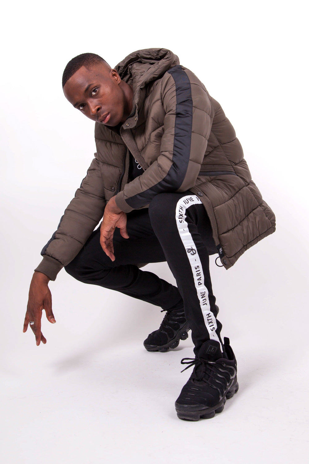 Sixth June - Doudoune bandes capuche kaki noir