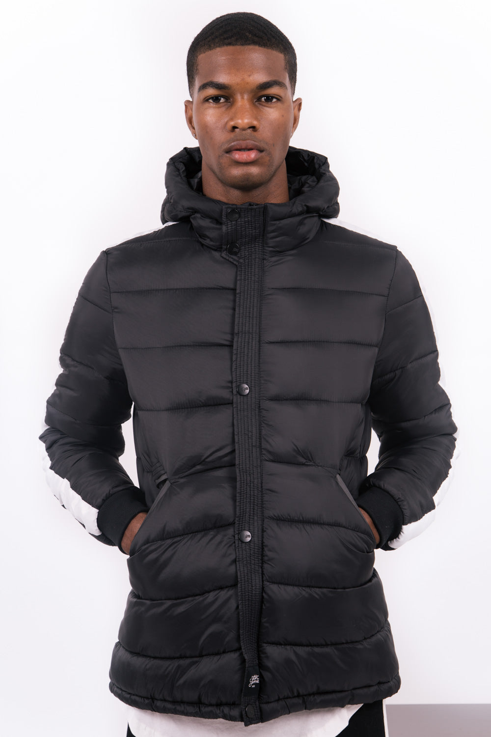 Sixth June - Doudoune bandes capuche noir blanc