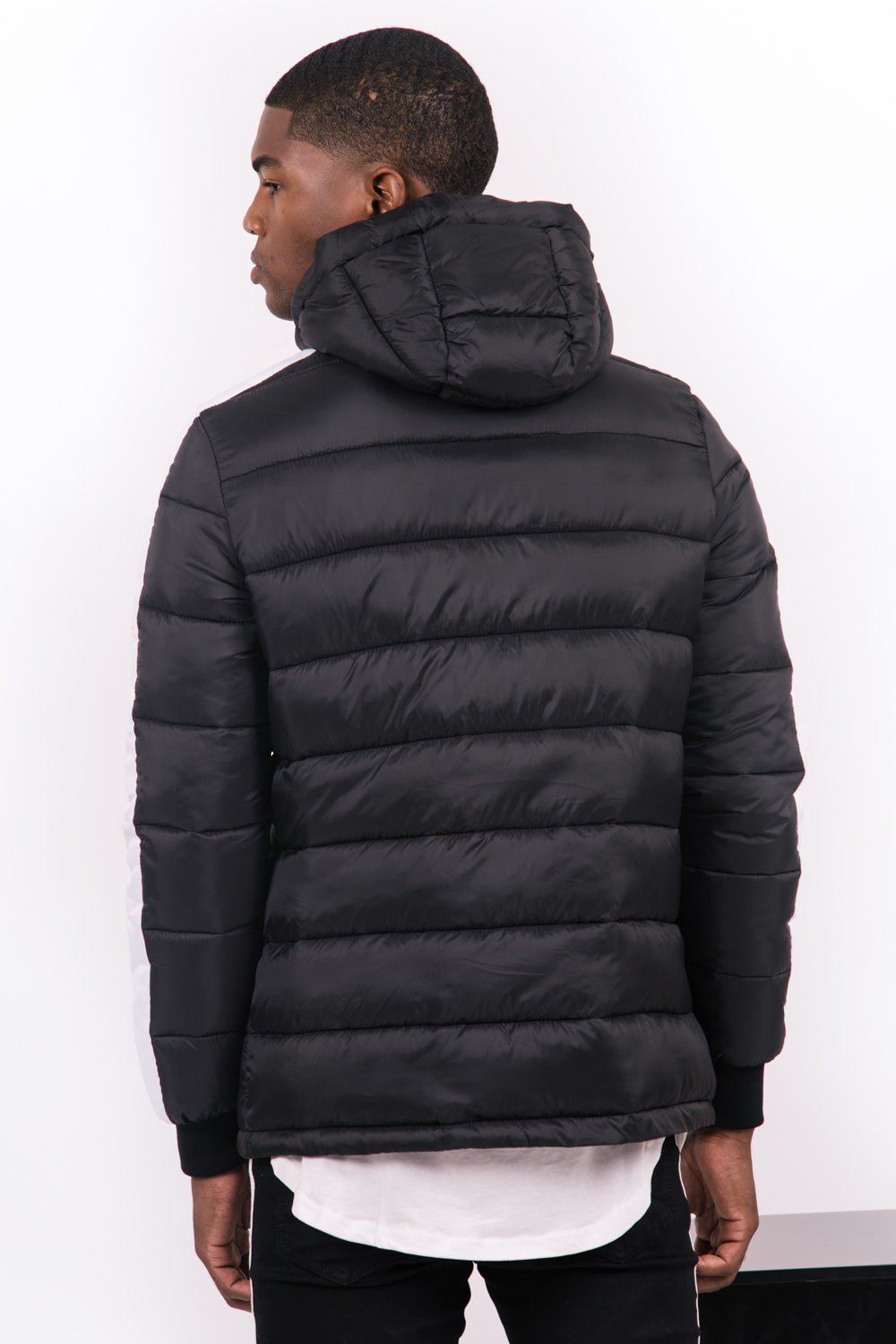 Sixth June - Doudoune bandes capuche noir blanc