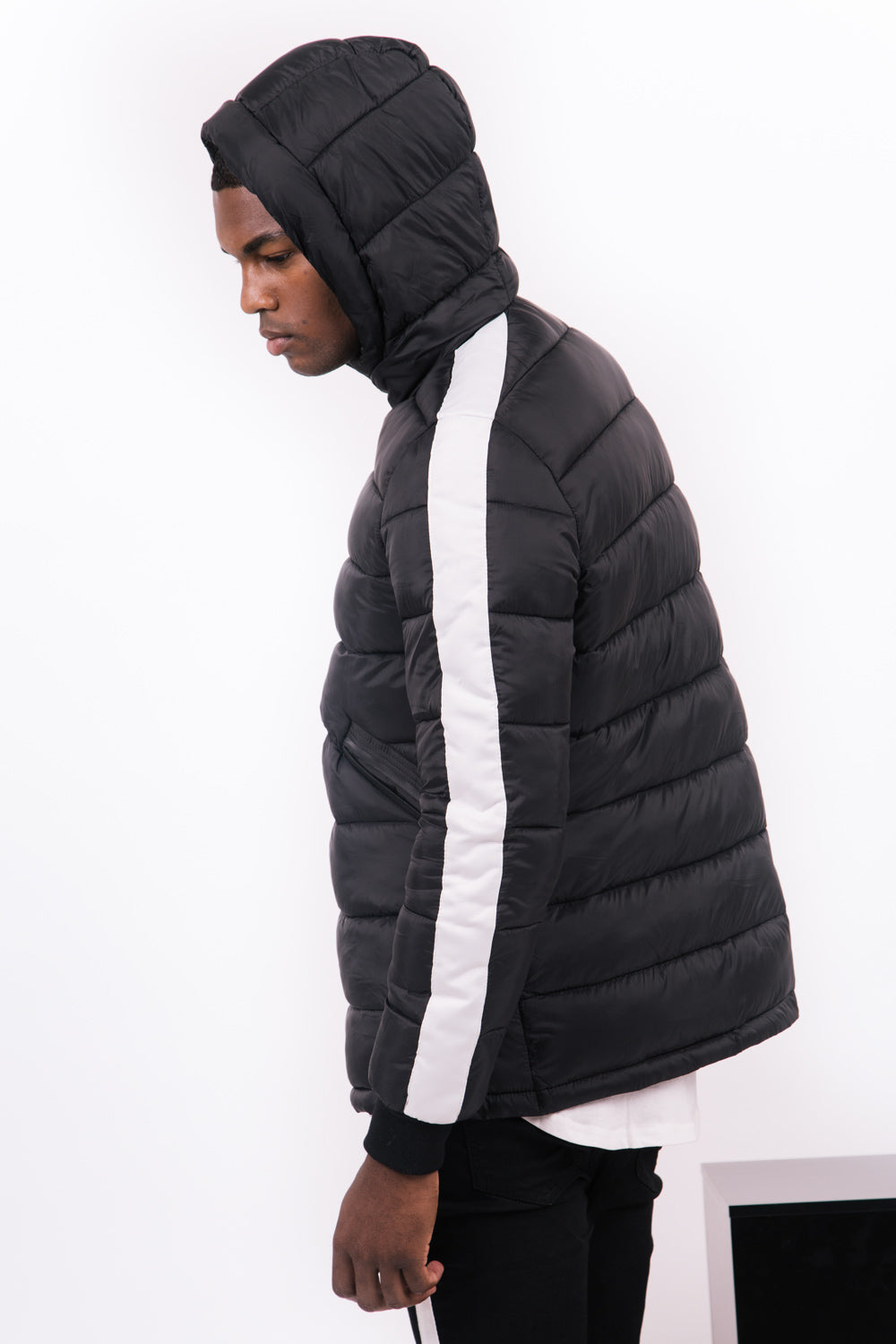 Sixth June - Doudoune bandes capuche noir blanc