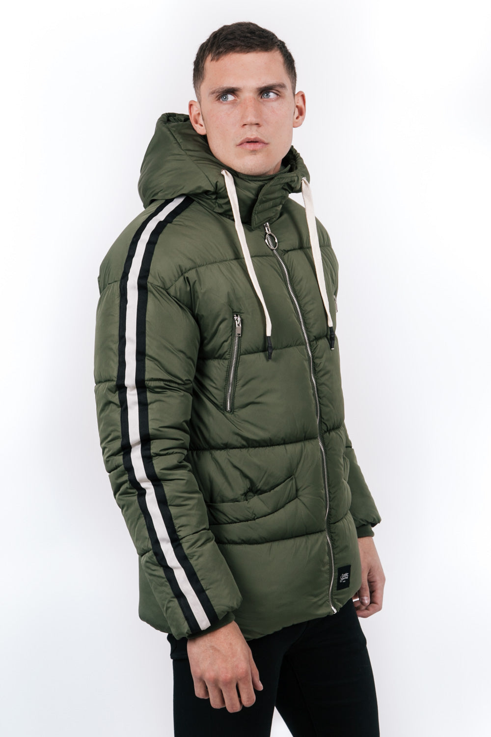 Sixth June - Doudoune bandes capuche kaki noir