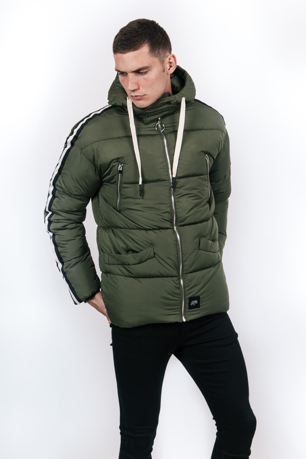 Sixth June - Doudoune bandes capuche kaki noir