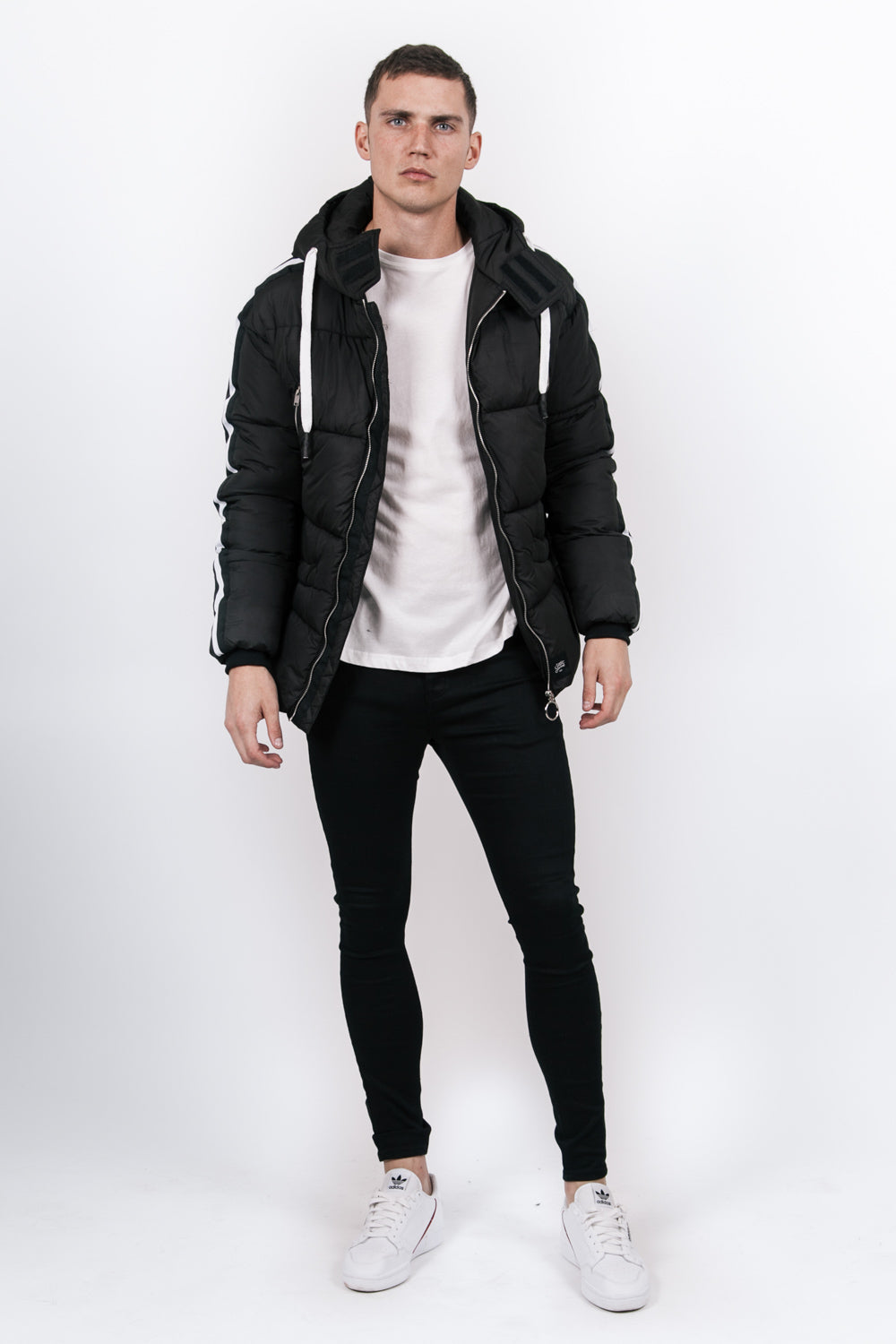 Sixth June - Doudoune bandes capuche noir blanc