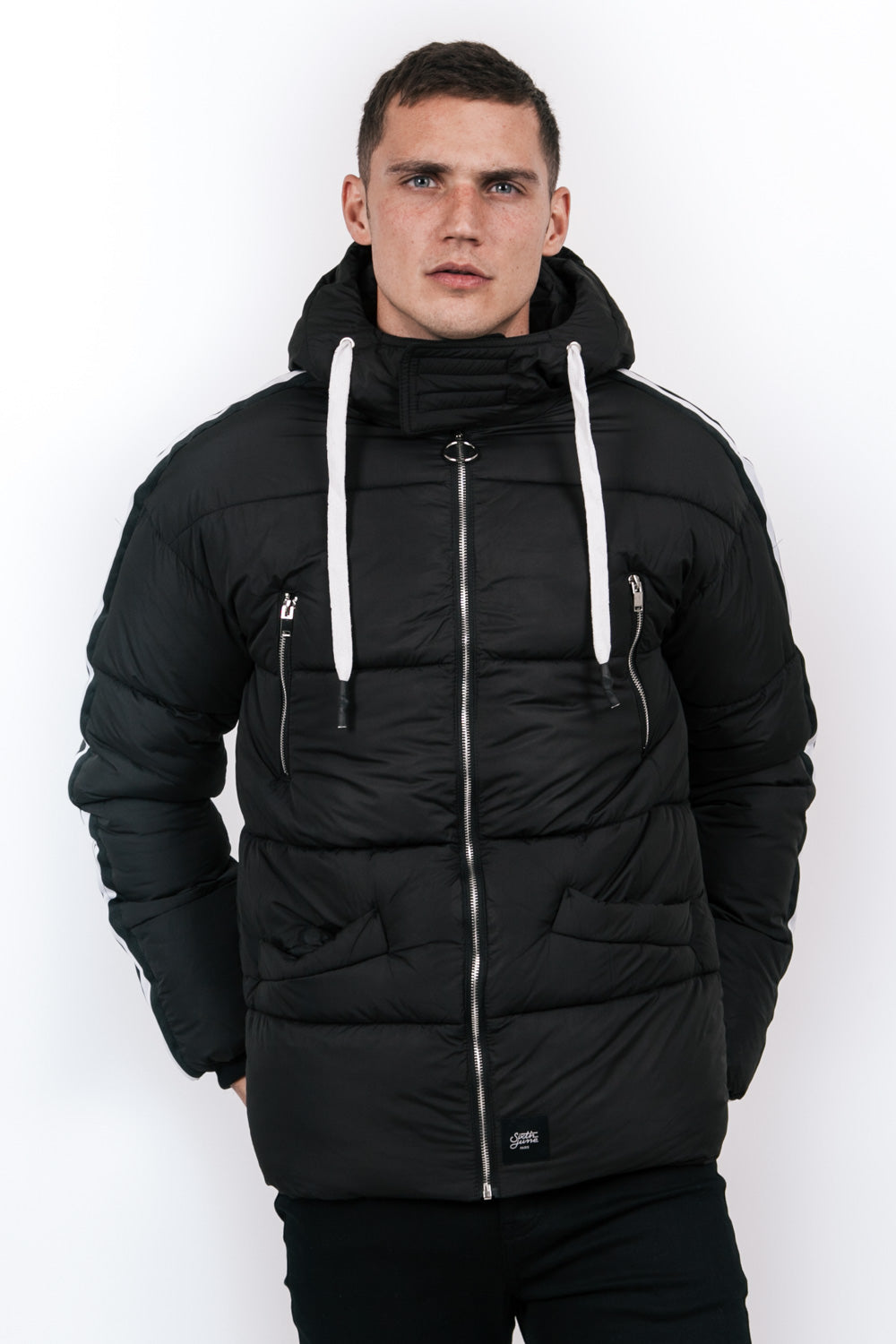 Sixth June - Doudoune bandes capuche noir blanc